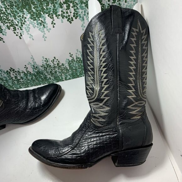 Cowtown Vintage Black Exotic Embroidered Leather Cowboy Mens 9D main image 16